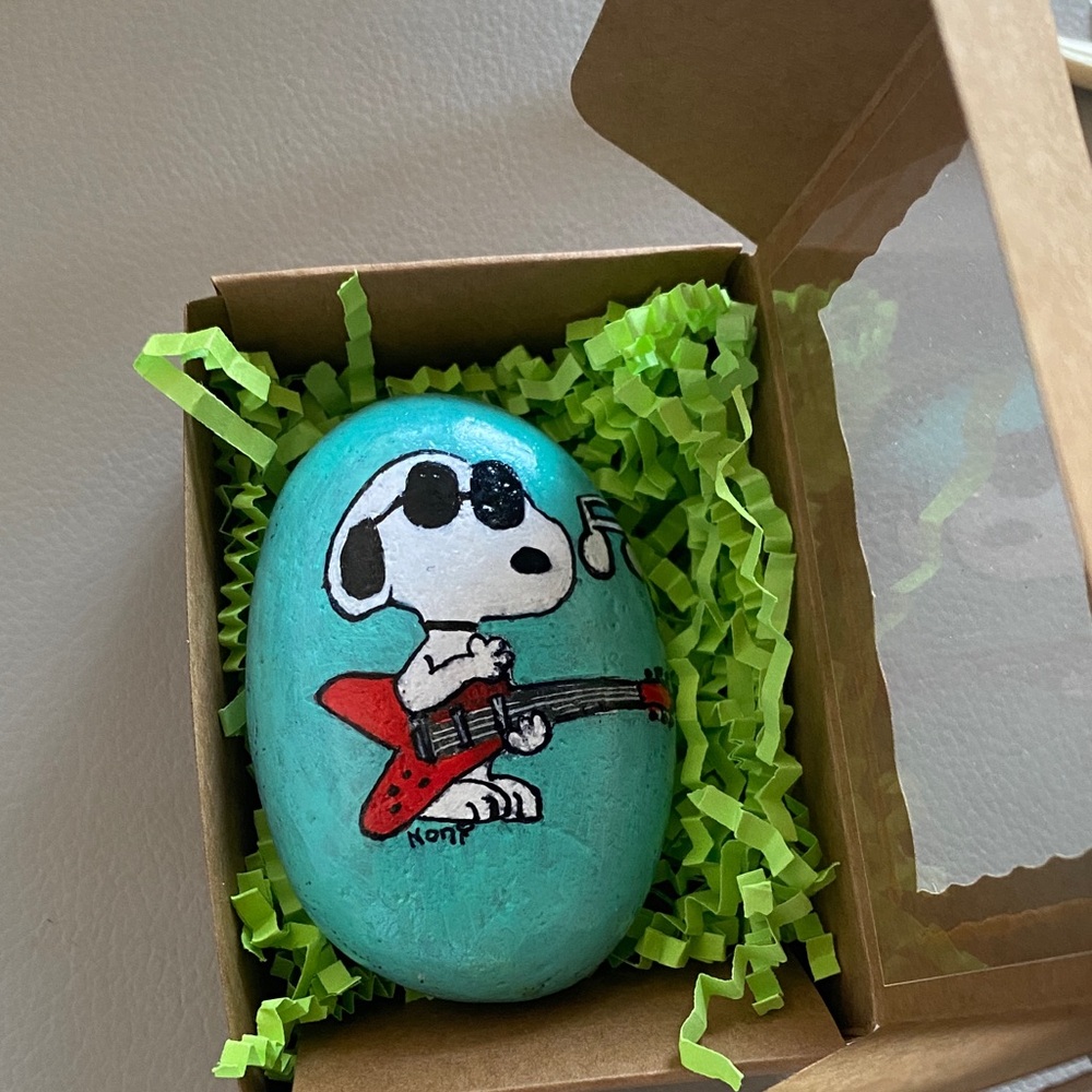 Hand Crafted Blue Snoopy Rock Art